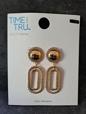 Time and Tru Gold Textured Double-Loop Dangle Earrings